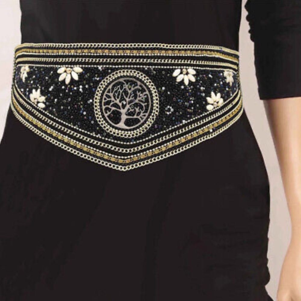 Boho tree of life belt beaded stretch 29” - 32” waist festival renfaire